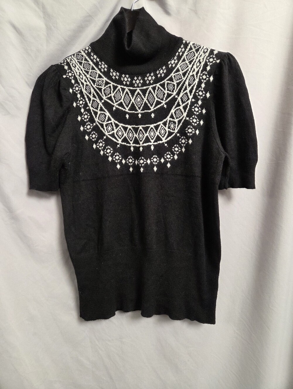 mac & jac Black Turtleneck Knit Top with White Fair Isle Yoke